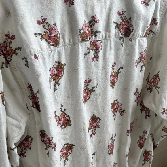 White Christmas button up grinch stole Xmas Cindy Loohoo SMALL OVERSIZED - Picture 6 of 8